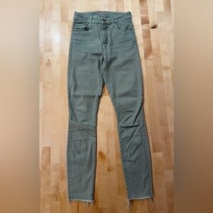 MOTHER High Waisted Looker Ankle Fray in Trespassing Green Skinny Jeans